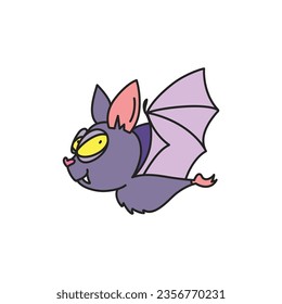 Funny doodle bat. Cartoon illustration of a sly purple bat isolated on a white background. Vector 10 EPS.