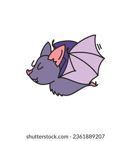 Funny doodle bat. Cartoon illustration of a happy purple bat isolated on a white background. Vector 10 EPS.