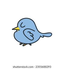 Funny doodle bird. Cartoon illustration of a sleeping blue bird isolated on a white background. Vector 10 EPS.