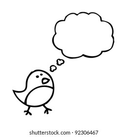 funny doodle bird with thought bubble