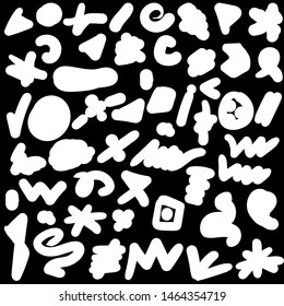 Funny Doodle Black and White Drawn Symbols Pattern. Different Abstract Monochrome Artistic Textures Shapes and Figures. Paint Objects for Packaging Material Wrapping Template Flat Illustration