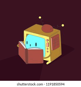 funny doodle with book and TV