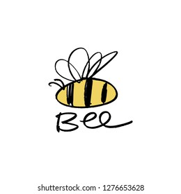 Funny doodle cartoon little bee. Vector and jpg image, clipart.