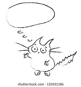Funny doodle cat with bubble speech