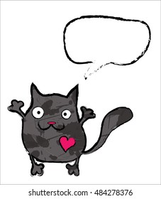 funny doodle cat with bubble speech