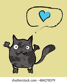 funny doodle cat with bubble speech