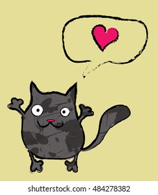 funny doodle cat with bubble speech