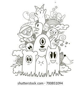 funny doodle character coloring page