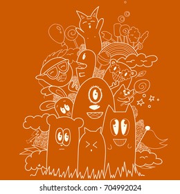 funny doodle character monsters vector illustration