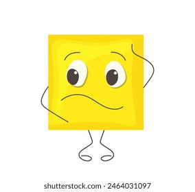 Funny doodle confused square cartoon character cute geometric shape emoticon vector illustration