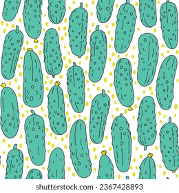 funny doodle cucumber bright small dots green seamless pattern