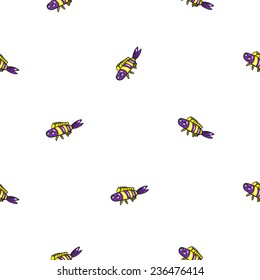 Funny doodle fantasy colorful aquarium fish vector seamless pattern on white background