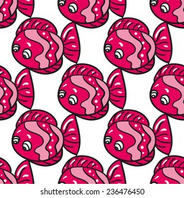 Funny doodle fantasy colorful aquarium fish vector seamless pattern on white background