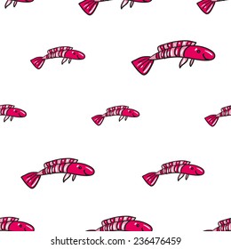 Funny doodle fantasy colorful aquarium fish vector seamless pattern on white background