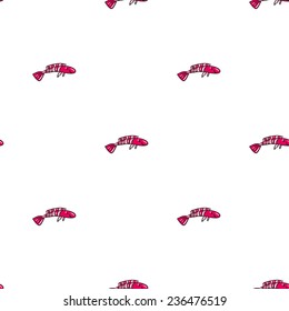 Funny doodle fantasy colorful aquarium fish vector seamless pattern on white background