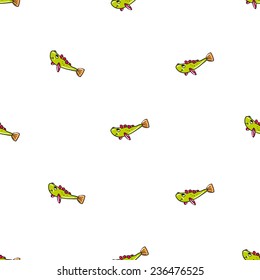 Funny doodle fantasy colorful aquarium fish vector seamless pattern on white background