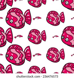 Funny doodle fantasy colorful aquarium fish vector seamless pattern on white background