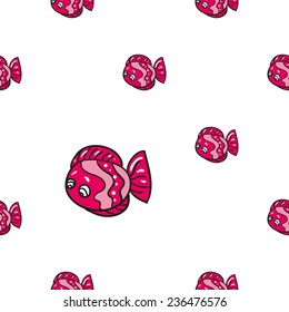 Funny doodle fantasy colorful aquarium fish vector seamless pattern on white background