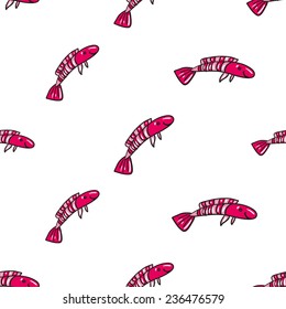 Funny doodle fantasy colorful aquarium fish vector seamless pattern on white background