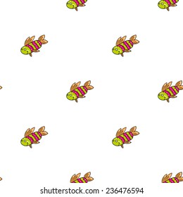 Funny doodle fantasy colorful aquarium fish vector seamless pattern on white background