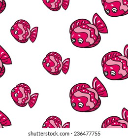 Funny doodle fantasy colorful aquarium fish vector seamless pattern on white background