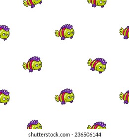 Funny doodle fantasy colorful aquarium fish vector seamless pattern on white background