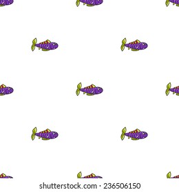 Funny doodle fantasy colorful aquarium fish vector seamless pattern on white background