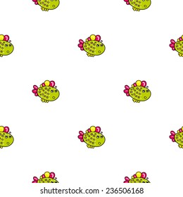 Funny doodle fantasy colorful aquarium fish vector seamless pattern on white background