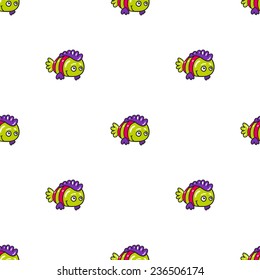 Funny doodle fantasy colorful aquarium fish vector seamless pattern on white background