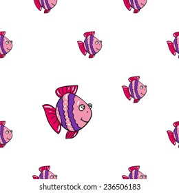 Funny doodle fantasy colorful aquarium fish vector seamless pattern on white background