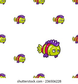 Funny doodle fantasy colorful aquarium fish vector seamless pattern on white background