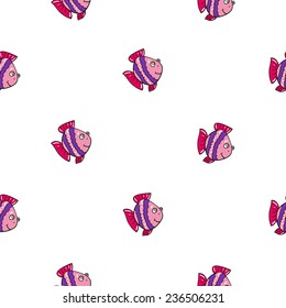 Funny doodle fantasy colorful aquarium fish vector seamless pattern on white background