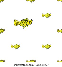 Funny doodle fantasy colorful aquarium fish vector seamless pattern on white background