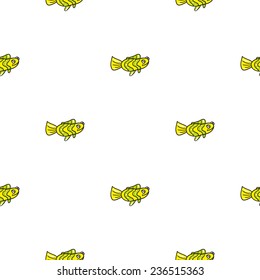 Funny doodle fantasy colorful aquarium fish vector seamless pattern on white background