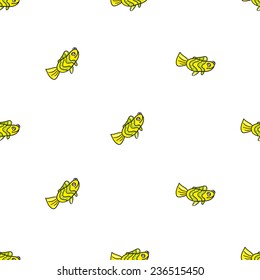 Funny doodle fantasy colorful aquarium fish vector seamless pattern on white background