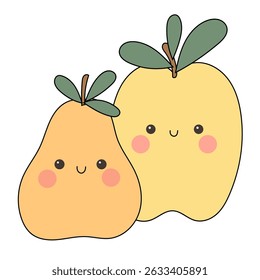 Funny Doodle Fruit Berry Character Icon. Cartoon Positive Hand Drawn Outline Fresh Vitamin Food Symbol. Bright Happy Smiling Fruit Element. Baby Shower Greeting Card or Birthday Party Decoration. 
