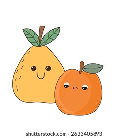 Funny Doodle Fruit Berry Character Icon. Cartoon Positive Hand Drawn Outline Fresh Vitamin Food Symbol. Bright Happy Smiling Fruit Element. Baby Shower Greeting Card or Birthday Party Decoration. 