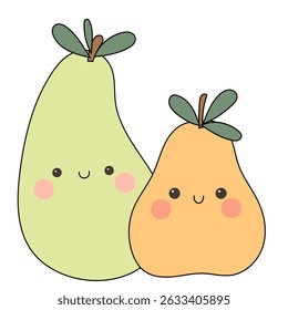 Funny Doodle Fruit Berry Character Icon. Cartoon Positive Hand Drawn Outline Fresh Vitamin Food Symbol. Bright Happy Smiling Fruit Element. Baby Shower Greeting Card or Birthday Party Decoration. 