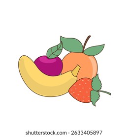 Funny Doodle Fruit Berry Character Icon. Cartoon Positive Hand Drawn Outline Fresh Vitamin Food Symbol. Bright Happy Smiling Fruit Element. Baby Shower Greeting Card or Birthday Party Decoration. 