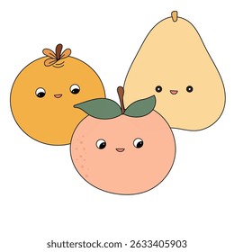 Funny Doodle Fruit Berry Character Icon. Cartoon Positive Hand Drawn Outline Fresh Vitamin Food Symbol. Bright Happy Smiling Fruit Element. Baby Shower Greeting Card or Birthday Party Decoration. 