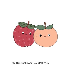 Funny Doodle Fruit Berry Character Icon. Cartoon Positive Hand Drawn Outline Fresh Vitamin Food Symbol. Bright Happy Smiling Fruit Element. Baby Shower Greeting Card or Birthday Party Decoration. 