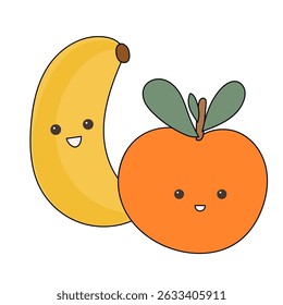 Funny Doodle Fruit Berry Character Icon. Cartoon Positive Hand Drawn Outline Fresh Vitamin Food Symbol. Bright Happy Smiling Fruit Element. Baby Shower Greeting Card or Birthday Party Decoration. 