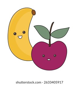 Funny Doodle Fruit Berry Character Icon. Cartoon Positive Hand Drawn Outline Fresh Vitamin Food Symbol. Bright Happy Smiling Fruit Element. Baby Shower Greeting Card or Birthday Party Decoration. 