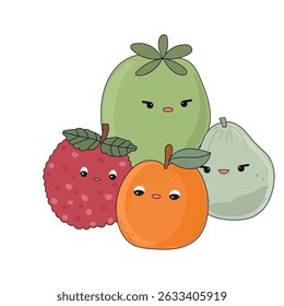 Funny Doodle Fruit Berry Character Icon. Cartoon Positive Hand Drawn Outline Fresh Vitamin Food Symbol. Bright Happy Smiling Fruit Element. Baby Shower Greeting Card or Birthday Party Decoration. 