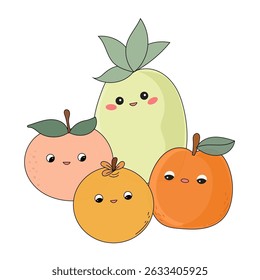 Funny Doodle Fruit Berry Character Icon. Cartoon Positive Hand Drawn Outline Fresh Vitamin Food Symbol. Bright Happy Smiling Fruit Element. Baby Shower Greeting Card or Birthday Party Decoration. 