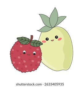 Funny Doodle Fruit Berry Character Icon. Cartoon Positive Hand Drawn Outline Fresh Vitamin Food Symbol. Bright Happy Smiling Fruit Element. Baby Shower Greeting Card or Birthday Party Decoration. 