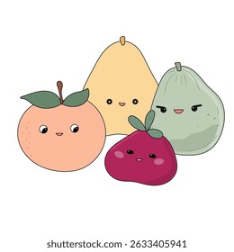 Funny Doodle Fruit Berry Character Icon. Cartoon Positive Hand Drawn Outline Fresh Vitamin Food Symbol. Bright Happy Smiling Fruit Element. Baby Shower Greeting Card or Birthday Party Decoration. 
