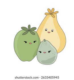 Funny Doodle Fruit Berry Character Icon. Cartoon Positive Hand Drawn Outline Fresh Vitamin Food Symbol. Bright Happy Smiling Fruit Element. Baby Shower Greeting Card or Birthday Party Decoration. 