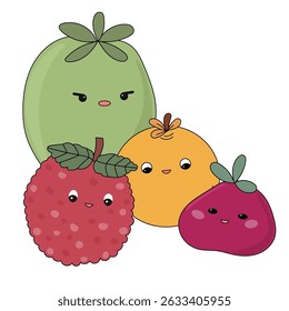 Funny Doodle Fruit Berry Character Icon. Cartoon Positive Hand Drawn Outline Fresh Vitamin Food Symbol. Bright Happy Smiling Fruit Element. Baby Shower Greeting Card or Birthday Party Decoration. 
