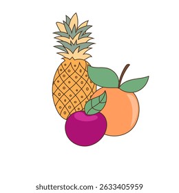Funny Doodle Fruit Berry Character Icon. Cartoon Positive Hand Drawn Outline Fresh Vitamin Food Symbol. Bright Happy Smiling Fruit Element. Baby Shower Greeting Card or Birthday Party Decoration. 